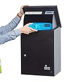Smart Parcel Box, mittelgroßer Paketbriefkasten mit Paketfach und Briefkasten, sicherer Paketkasten für Zuhause und Unternehmen mit Rückholsperre, für alle Zusteller geeignet, 44 x 35 x 58 cm, schwarz