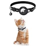 KOLACEN Reflektierendes AirTag Katzenhalsband, einstellbares GPS-Katzenhalsband mit Glocke Abreißschnalle Kompatibel mit Apple AirTag Anti-Verlust-Katzenhalsband für Katzen Kleine Hunde (Schwarz)