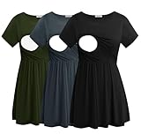 Smallshow Damen Stillshirts Umstandsmode Tops Schwangerschafts Stilltop 3er Pack,Army Green-Black-Dark Grey,M