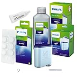Philips AquaClean Rundum-Pflegeset für Kaffeevollautomaten (enthält Wasserfilter CA6903), Entkalker 250 ml, Schmierfett HD5061, Kaffeefettlöser CA6704/10 (6 Tabletten), Reinigungsbürste Seltino