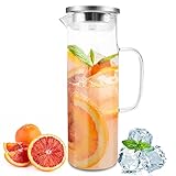 Nutabevr 1,5 Liter Wasserkaraffe aus Glas,Glaskaraffe und Edelstahl Deckel,Gedickter Kessel aus Borosilikatglas,Hitzebeständig Wasserkocher, Ideal für Wein, Kaffee, heißes Wasser und Fruchtsäfte