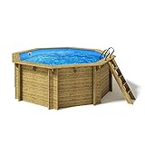 Paradies Pool® Holzpool Kalea Platin Komplettset inkl. Filteranlage für 50er Verrohrung, Pumpenhaus, Filterglas, Folie blau 0,8mm Stärke, Achteck-Pool, 436 x 138 (Ø x H), Menge: 1 Stück