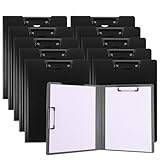 FWEEK 10 Stück Klemmbrett A4, Klemmbrettmappe mit Deckel, Klemmbrettmappe A4, Schwarz Kunststoff Ordner Foldover Clip Boards für Notizen, Dokumente und Schule, Büro