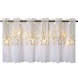 Delindo Lifestyle® LED Scheibengardine STERNENREGEN für die Küche, beleuchtete Bistrogardine, 45x115 cm, Moderne und blickdichte Gardine zu Weihnachten