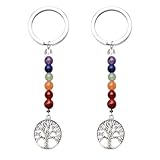 SNOWZAN 2pcs Baum Des Lebens Edelstahl Schlüsselanhänger Natur Stein Baum Des Lebens Keychain Natürlich Edelstein Schlüsselanhänger Anhänger Edelsteine Schlüsselbund Anhänger Chakra Heilsteine