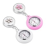 Vicloon Krankenschwester Armbanduhr Einziehbare, 2 Pcs Schwesternuhr mit Glow Pointer und Clip, FOB-Uhr Quarzwerk, Silikonband, Ansteckuhr Fob für Krankenschwestern und Ärzte (Weiß + Pink)