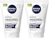 NIVEA MEN Sensitive Waschgel, sanftes Reinigungsgel für empfindliche Männerhaut, beruhigende Gesichtsreinigung zur Linderung von Hautirritationen (100 ml) (Packung mit 2)