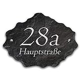 Hausnummer mit Wunschtext aus echtem Schiefer Naturschiefer Hausnummernschild Groß 40x30cm XXL inkl. Montagematerial HNR002 in (Schwarz/Grau)