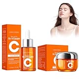 Vitamin C Gesichtscreme + Vitamin C Serum, Feuchtigskeitscreme mit Hyaluronsäure, Facial Cream, Gesichtspflege, Anti Aging, Bringt die Haut zum Strahlen, Spendet ihr Feuchtigkeit und Macht sie Prall