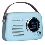 Madison - FREESOUND-VR30BL-DAB - Vintage DAB+ Radio mit Langer Akkulaufzeit - DAB+, FM, Bluetooth & USB - Subwoofer auf der Rückseite - Blau matt - Vintage, Nostalgie, Retro