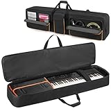 LoDrid Keyboard-Tasche mit 88 Tasten, gepolsterte Klavier-Tragetasche mit 6 Bodenfüßen und 3 Fronttaschen für Kabel, Notenblätter, Reise-Gigbag mit Griff und abnehmbarem Schultergurt, Schwarz