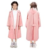 LAMA Regenmantel Kinder, Regenponcho Mädchen Leichter Kinder Regenjacke, Wiederverwendbar Regenbekleidung Regencape mit Kapuze & Rucksackabdeckung, Raincoat für Fahrrad Wandern Camping Reisen, Rosa XL