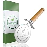 EVERGREEN BERLIN | DAS ORIGINAL - Premium Pizzaschneider - Pizzaroller mit Pizzamesser aus Edelstahl [⌀ 9cm] und Griff aus Buchenholz - Pizza Cutter mit Fingerschutz - Schneideroller professionell