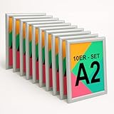 Aluanz Klapprahmen A2 Silber - 10er Set - Bilderleiste, Wechselrahmen mit Antireflexfolie, Posterleiste für Wandmontage, Posterrahmen Hoch- und Querformat, Plakatrahmen - 594 x 420 mm