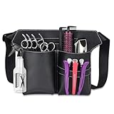 Noverlife Schwarz Barber Werkzeugtasche mit Gürtel, PU Leder Friseur Gürteltasche, Professionelle Salon Friseur Werkzeugtasche Scherentasche, 6 Taschen Practical Tragbare Bauchtasche Gürteltasche