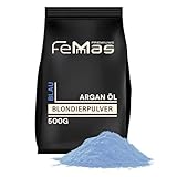 FemMas Blondierpulver blau 500 g I Blondierungspulver staubfrei, mit pflegendem Arganöl I Für gleichmäßige Blondierung & Strähnen-Techniken I Hair Bleach für Aufhellungen bis zu 7 Nuancen