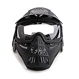 Sensong Paintball Maske mit Schutzbrille Airsoft Maske komplett Taktik CS Spiel Halloween Dekoration Cosplay Schwarz Grün Bronzer, Black & ClearLens