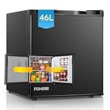 FOHERE Mini Kühlschrank 46L mit Eisfach | Kühlschrank Klein | Temperaturregelung, Energiesparend, Leise | Getränkekühlschrank Ideal für Büro, Camping und Gaming |Wechselbarer Türanschlag | Schwarz