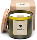 HAPPYSOY Duftkerze No. 4, 450g Sojawachs in hochwertig recyceltem Weinglas - mit Holzdeckel, Holzdocht - nachhaltiges Geschenk - brennt 90-100 Std - Herz, heart, Liebe
