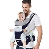 IULONEE Neugeborene Babytrage Baby Carrier Ergonomisch Babytrage mit Hüftsitz Multifunktional Kindertrage Dorsal Ventral Babyrückentragen für Kleinkinder 3 Monate bis 3 Jahre (3-20kg) Dunkel Blau