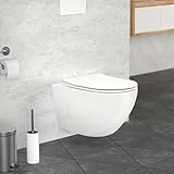 LuxeBath Wand WC Spülrandlos, Weiß, Tiefspüler Keramik Hänge WC lang 53,5 cm, Toilette ohne Spülrand mit Softclose-Klodeckel, Tornadospülung, Glänzende Kloschüssel Hängend mit WC-Sitz Absenkautomatik