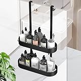 ZUIMENG Duschablage zum Hängen, Duschablage ohne Bohren Duschregal mit 4 Hakens, Badregal Duschkorb Hängend, Shampoo Halterung Dusche Hängeregal für Glastür Duschwand Schwarz