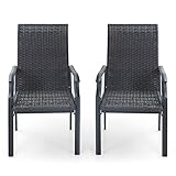 MFSTUDIO Rattan Balkonstuhl 2er Set, Garten Stühle Wetterfest, Schwarzbraunes Rattan, Stahlrahmen, Ergonomischer Hochlehner, Outdoor Sessel für Terrasse, Balkon, Bistro