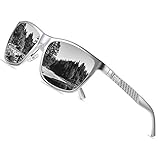 DUCO Polarisierte Herren Sonnenbrille Retro Rechteckiger Rahmen für Unisex Vintage Brille mit UV400 Schutz Sportbrille Metallrahmen 8200 (Silber)