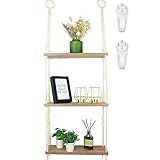 alma home Wandregal Holz Hängeregal - Makramee Regal Wand mit Haken ohne Bohren als Boho Wanddeko Wohnzimmer, Schweberegal, Pflanzenregal, Bücherregal oder Badezimmer Organizer