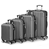 LALAHO Kofferset 4 teilig, Reisekoffer Set, Hartschalen Koffer Set aus ABS, Gepäckset mit Teleskopgriff, Handgepäck, Dunkelgrau