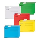 Esselte A4 Hängeregister aus verstärktem Karton, 15er-Set, Mappe aus stabilem, 100% recyceltem Karton, mit Taben, für Akten und Unterlagen in Büro, Schule, Home Office, 5 Farben, 628808