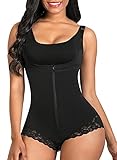 SHAPERX Shapewear Figurformend Bauchweg Body Shaper Figurformender Formende Bodys Taillenformer Verstellbar Shaping Bodysuit, UK-SZ7200-Black-L