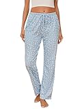 Jahetuul Schlafanzughose Damen lang Pyjamahose Damen Schlafhose mit Blumenmuster Schlafanzughosen Baumwolle Pyjama Hose Hausanzughose Loungewear