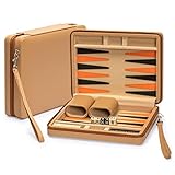 Yellow Mountain Imports Reisespielset Backgammon in Magnetischer Lederoptik, Bozcaada -mit Magnetischen Spielsteinen, 23,5-Zentimeter-Spielbrett