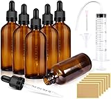 RYMALL Pipettenflasche 6Stk 100ml Apothekerflasche Pipette Bottles Braune Glasflasche, Innenstopfen mit Trichteraufkleber und Etikett, für Ätherisches Öl und Duftstoff