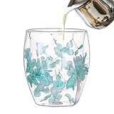 zwxqe Doppelwandige Glasbecher, isolierte Teetassen, klare Glas-Teetasse, stilvolle Wärmedämmungstasse, florales Design, Glasbecher, 350 ml Espressotassen, Cappuccino-Glastasse