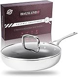 HAUSLUND® Bratpfanne 28 cm antihaftbeschichtet, Schmorpfanne hoher Rand mit Deckel, Tiefe Pfanne backoffenfest, Multischicht-Edelstahlpfanne Induktion geeignet, Frying Pan - Kochen wie ein Profi