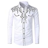 Generisch Herren Hemd Western Braun mit Stickerei Cowboy Wilder Westen Kostüm Karneval Mottoparty Freizeithemd Freizeithemden Langarm Klassisch Regular Fit Hemden Casual Bestickte Shirts