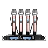 LIULIQ UHF-Metall-Funkmikrofon-Set, 4-Kanal-VHF-Funkmikrofone Mit HD-Display Und 4 Mikrofonen, Intelligente Geräuschunterdrückung, Reichweite Von 350 Metern Für Kirchliche Hochzeiten