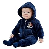 mit Kapuze, warmes Winter-Outfit, kuscheliger, mit Fleece gefütterter Body mit befestigten Füßen für Neugeborene und Klein(Navy, 12-18 Monate)