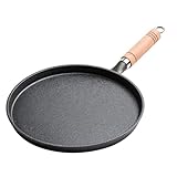 Lawnoval 26 cm verdickte Gusseisen-Bratpfanne für Induktion, Gas, Elektro, Holzgriff, Schwarz