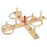 Idena 40199 - Ringwurf-Spiel aus Holz mit 9 Spielstäben und 4 Ringen aus Sisal, Geschicklichkeits-Spiel für Kinder und Erwachsene, beliebtes Outdoor-Sportspiel für den Sommer, im Garten oder Park