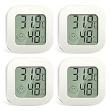 GlasFlength Thermometer Hygrometer 4 Stück, Mini Raumthermometer Innen Luftfeuchtigkeitsmesser Innenthermometer Digital LCD Zimmerthermometer Hydrometer für Babyzimmer Wohnzimmer Büro (Weiß)