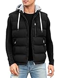 CMTOP Weste Herren mit Kapuze Wasserabweisend Steppweste Warme Herren-Westen, Leicht Ärmellose Jacke Winddichte Winterweste Reißverschluss Bodywarmer Vest Gilet mit Taschen(Schwarz,L)