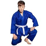 ZHSOAO Judoanzug Judo-Kleidung, Baumwolle, verdickt, for Erwachsene, Judo-Trainingsanzug for Männer und Frauen, weiß, blau, Judo-Anzüge(Blue,XXS)