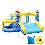 LuckyJump Hüpfburg Outdoor, mit Gebläse, mit Pool, Rutsche, bietet Platz für 2–4 Kinder, Hüpfburg mit Ozean-Thema, (366 x 360 x 180 cm) (doppelte Verwendung im Innen- und Außenbereich)