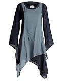 Vishes - Alternative Bekleidung - Langärmliges Zipfeliges Lagenlook Kleid/Tunika aus handgewebter Baumwolle schwarz-grau 40