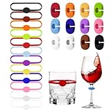 EKdirect 24 Stück Glasmarkierer, Wiederver Wendbare Glas Markierung Trinkgläser, Bunte Weinglas Glasmarkierer Silikon