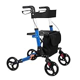 curfair Zusammenklappbarer Rollator mit Sitz, Rückenlehne, Aufbewahrungstasche, leichter Aluminium-Rollator für Senioren und Erwachsene (schwarz)