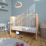 Staboos Babybett - Massivholz Kleinkindbett 60x120cm - 100% Buchenholz Babybett Natur - Gitterbett inkl. höhenverstellbarem Lattenrost - Baby Cot - Made in EU